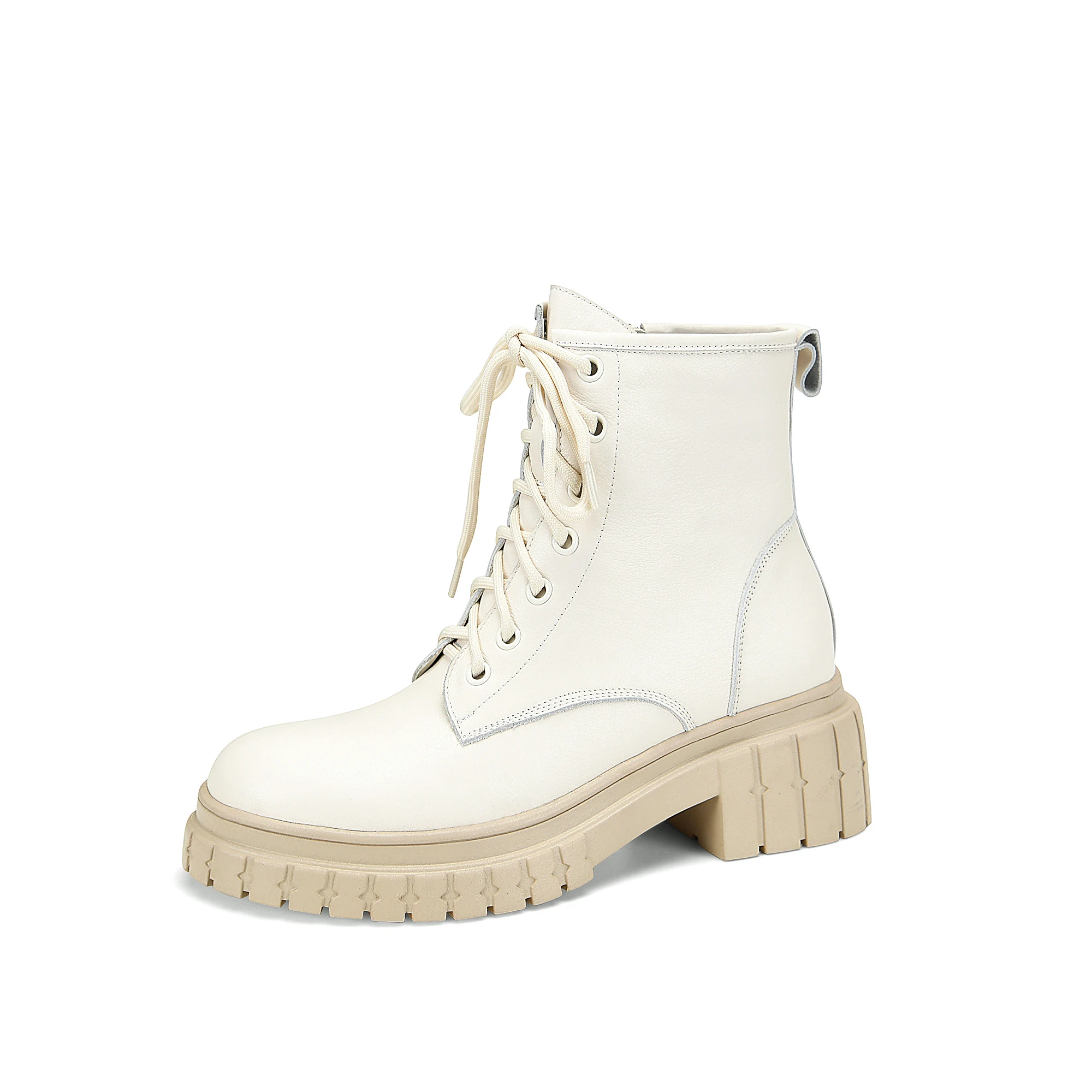 

Женские ботильоны на меху GD-time, зимние теплые короткие ботинки из натуральной кожи, на плоской платформе, с круглым носком и перекрестной шн...