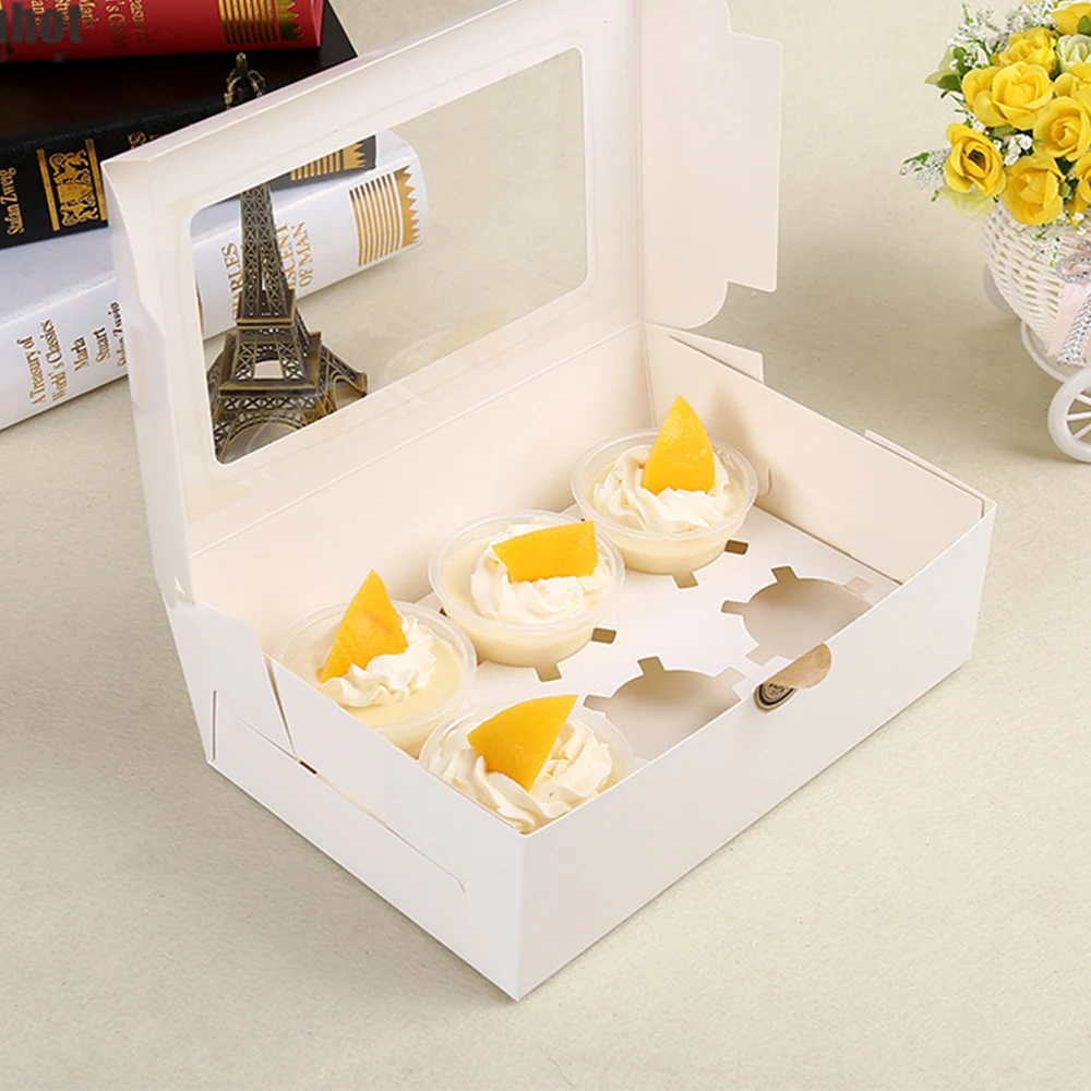 

15-Packs White Cupcake Boxes, Food Grade Kraft Bakery Boxes with Inserts and Display Windows Fits Cupcakes or Muffins