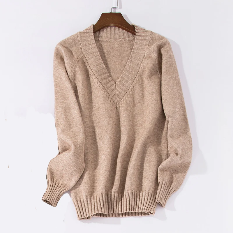 Khaki Tops Женские спортивные костюмы осень зима пуловер с вырезом в виде буквы V+ длинные штаны наборы мягкий теплый вязаный свитер Костюмы - Цвет: Khaki Tops