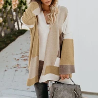 2022 summer new sweater womens large size loose geometric color matching sweater cardigan
