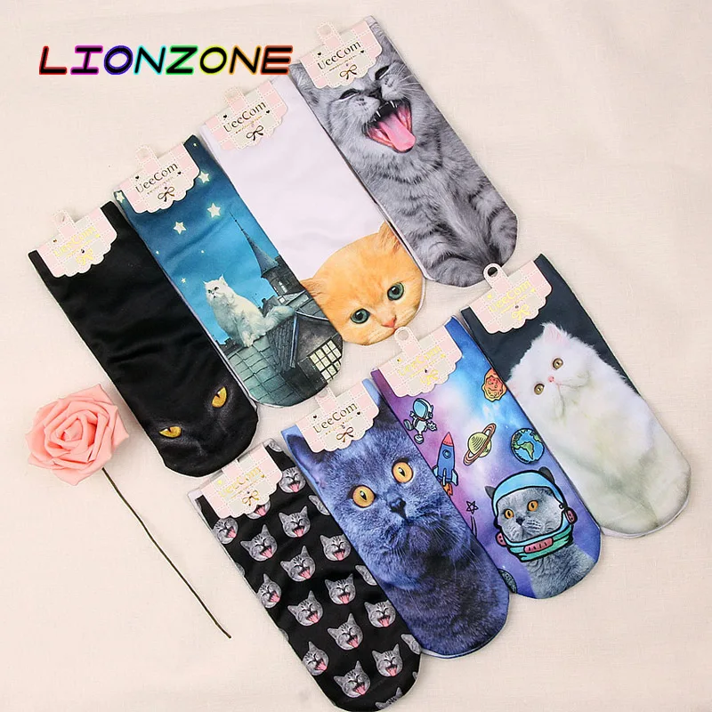 LIONZONE/милые носки с 3D принтом модные изображением животных кошек мультяшных