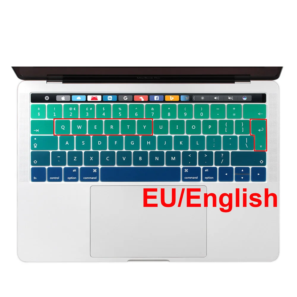 Для Macbook Pro 13 15 клавиатура с сенсорной панелью, наклейка, Европейский русский, испанский, французский, английский, градиентный цвет - Цвет: EU English Green