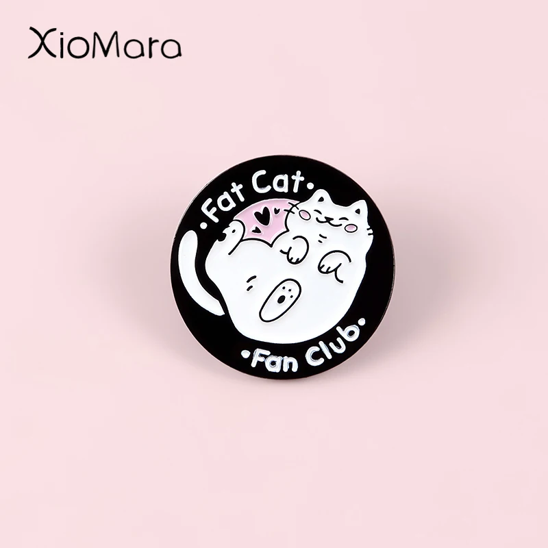 Fat Cat Fan Club эмалированная булавка белый котенок черный круглый значок броши