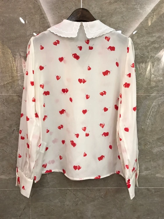 

2021 early spring new women's lapel small love print pattern color matching decoration long-sleeved all-match shirt 102