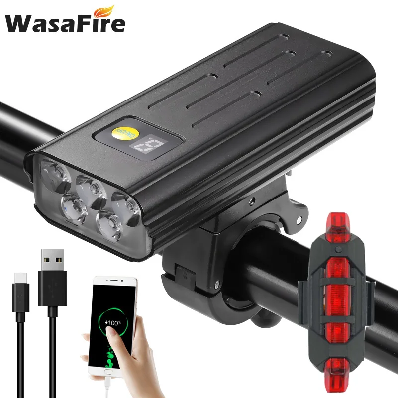 

5 * T6 светодиодные велосипедные фары 3000 люмен MTB дорожный велосипед передний свет водонепроницаемый USB перезаряжасветодиодный велосипедный ...