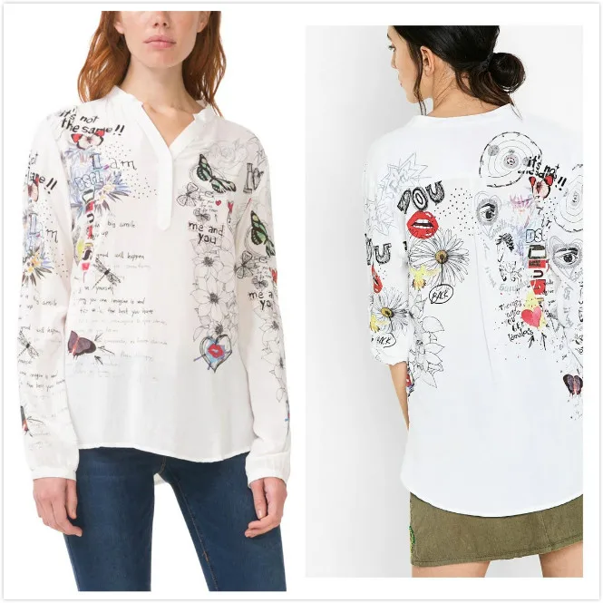 32 Espanhol ° varios Estilos Impressos e Camisas das Mulheres Emendados(1 - Цвет: 32