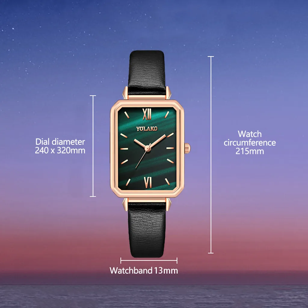 

Top Brand Ladies Rectangular Watch Fashion Mesh leather Pattern Women Dark green dial Watch Female Watch