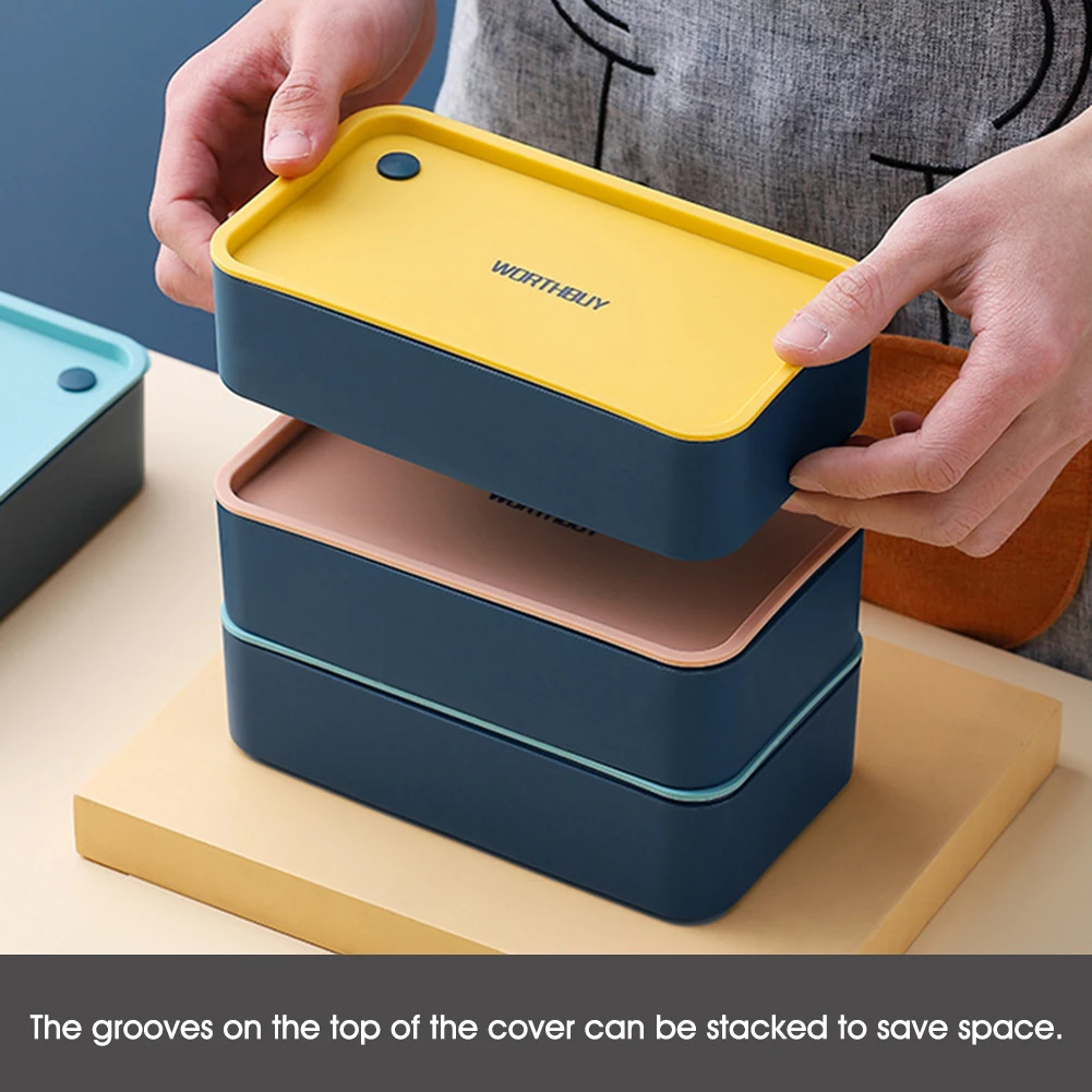 

720ML Portable Lunch Box with Lid Removable Divider BPA-Free Microwave Safe Bento Box Leakproof with Flatware for Kids Adults