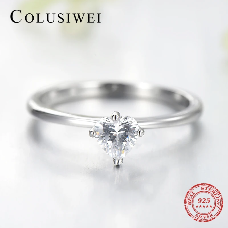 Colusiwei серебро 925 пробы Сверкающее Сердце прозрачный CZ Анель женские кольца на
