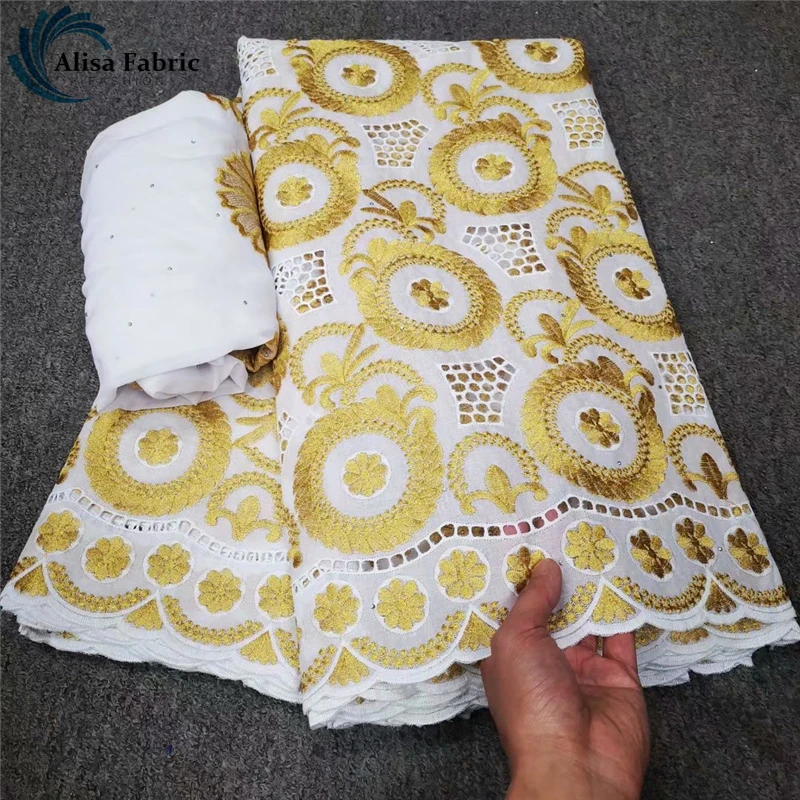

2021 High Quality African Lace Fabric New Arrival Nigerian 100% Cotton Punch Embroidery French Lace Fabric 5+2Yards/Lot