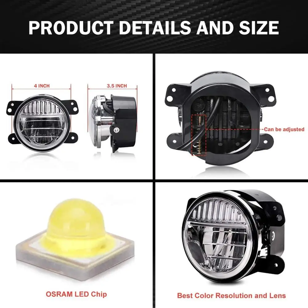 

7 Inch LED Headlights with DRL High Low Beam + 4 Inch Smiley Design Cree LED Fog Lights For Jeep Wrangler JK JKU TJ LJ 2007-2018