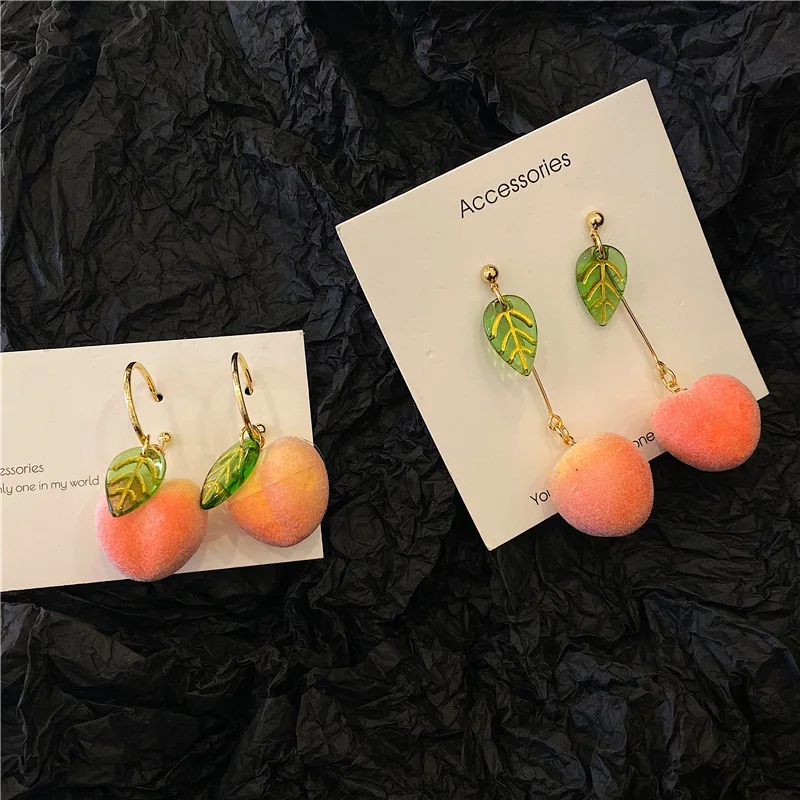 Милые висячие серьги персикового цвета из хлопка корейские с милыми фруктами