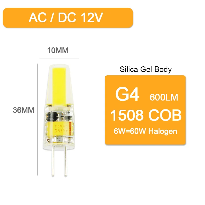 10 шт./лот G4 светодиодный COB лампа 3W 6 Вт высокое яркий лампада светодиодный 220V SMD2835 Bombillas светодиодный Замена галогенный прожектор люстра - Испускаемый цвет: 6W COB 12V