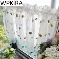 blue pom pom short curtain geometric embroidery voile for kitchen small window doorway partition decor coffee half curtain zh035