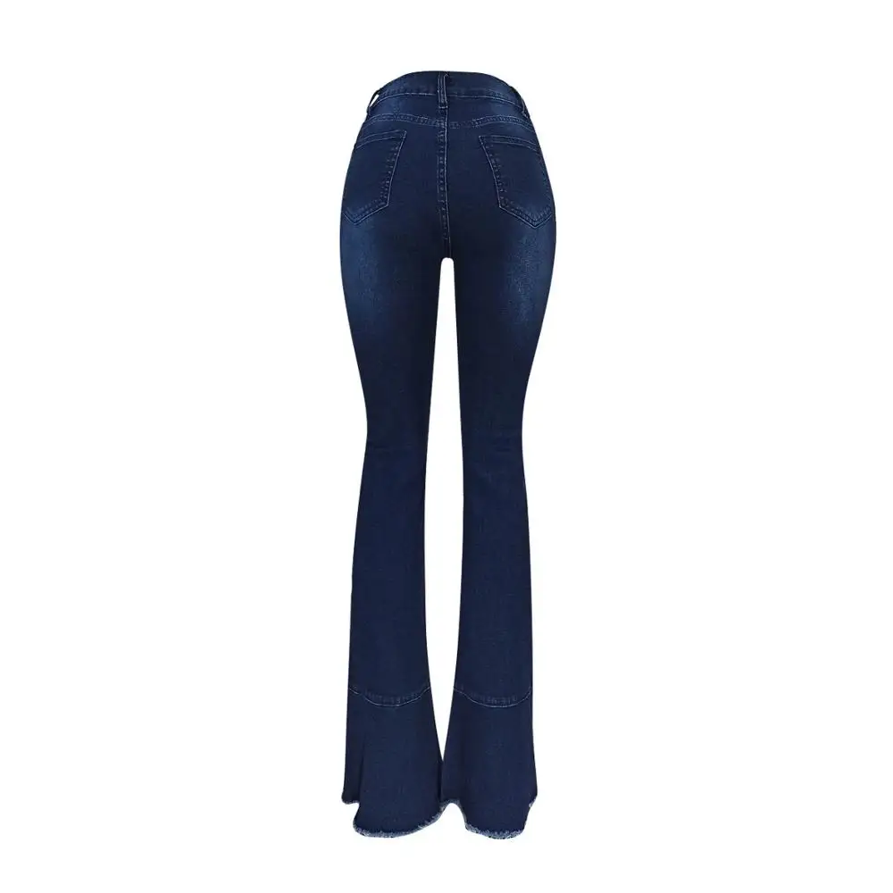 

2020 Europe new fashion solid color nightclub jeans slim fit high waisted button women's flared pants