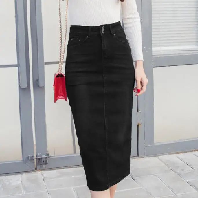 Женская длинная джинсовая юбка-карандаш Повседневная синяя юбка с высокой