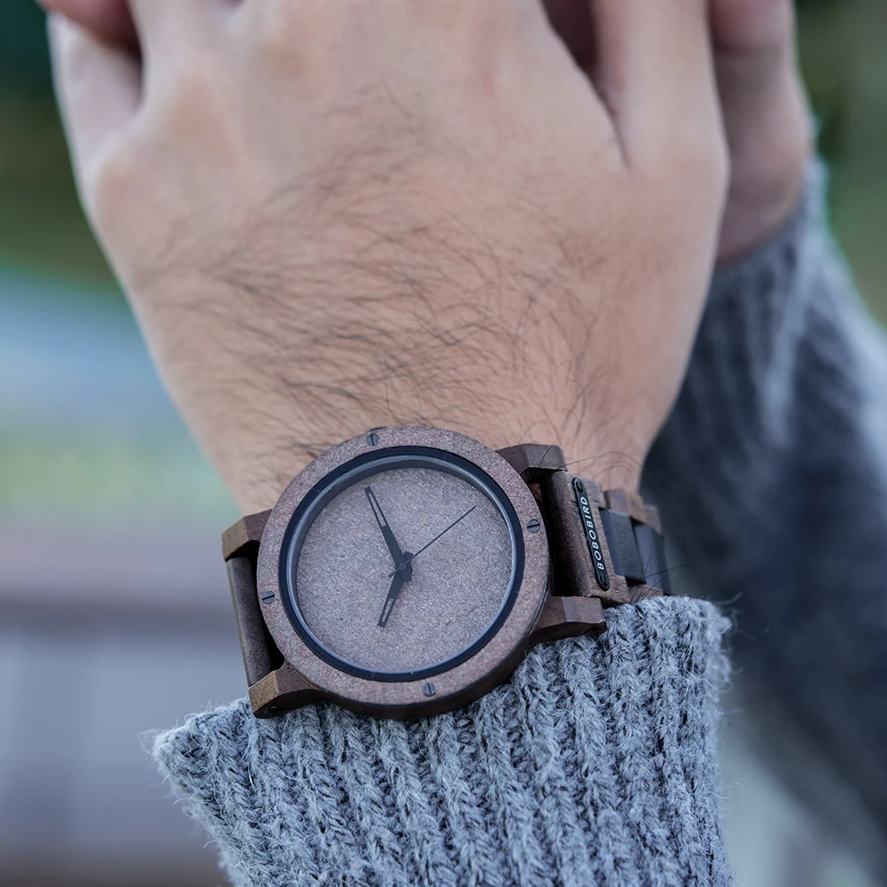 Часы мужские деревянные кварцевые с мраморным рисунком в японском стиле |