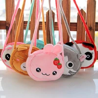 lovely children coin purse cartoon plush messenger bags cute animal panda cat rabbit fluffy baby kid kindergarten cross body bag