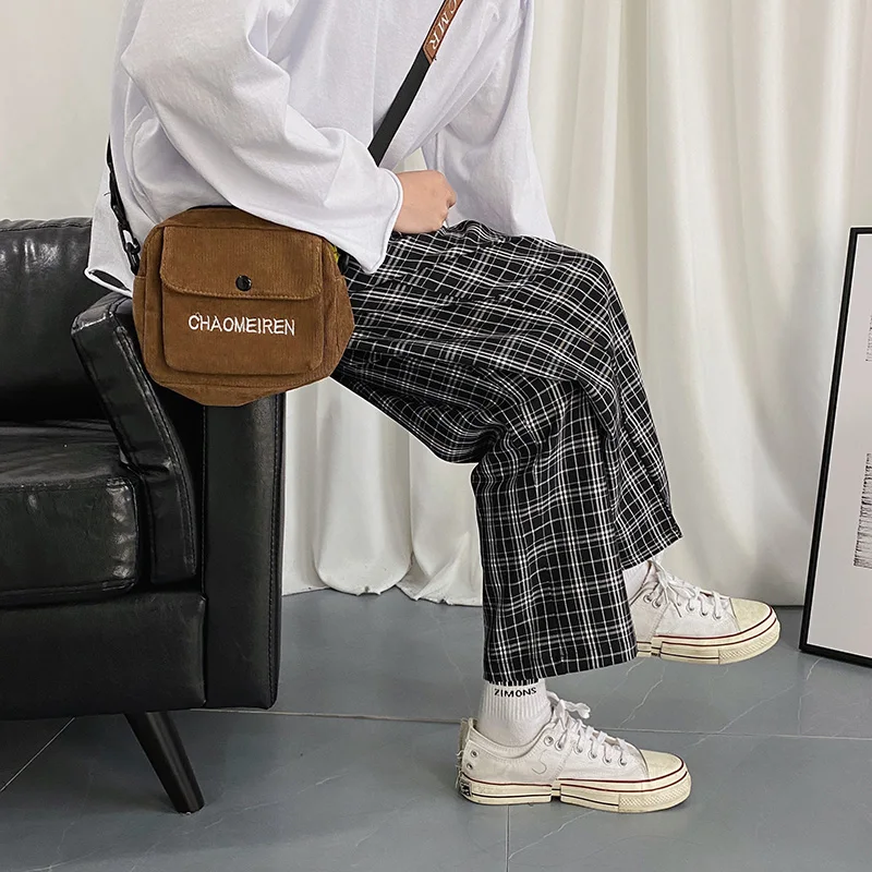 

Summer Drawstring Plaid Pants Men's Fashion Retro Casual Straight Pants Men Streetwear Wild Loose Hip Hop Trousers Mens M-XL