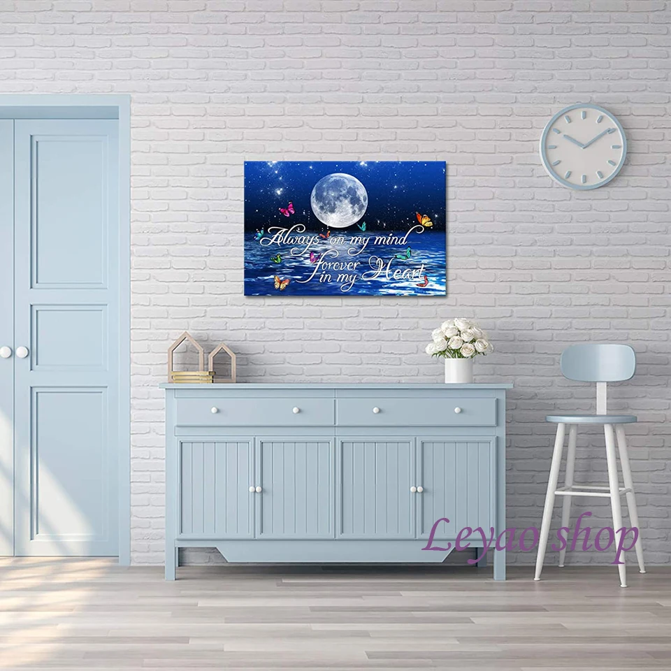 

Moon Sea Ocean Landscape 5d Diy Diamond Painting Butterfly and Quotes Universe Space Painting Modern Artwork for Home Decor