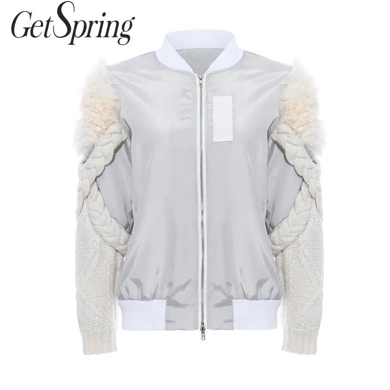 GetSpring Женское пальто необычная Женская куртка из овечьей шерсти вязаные женские