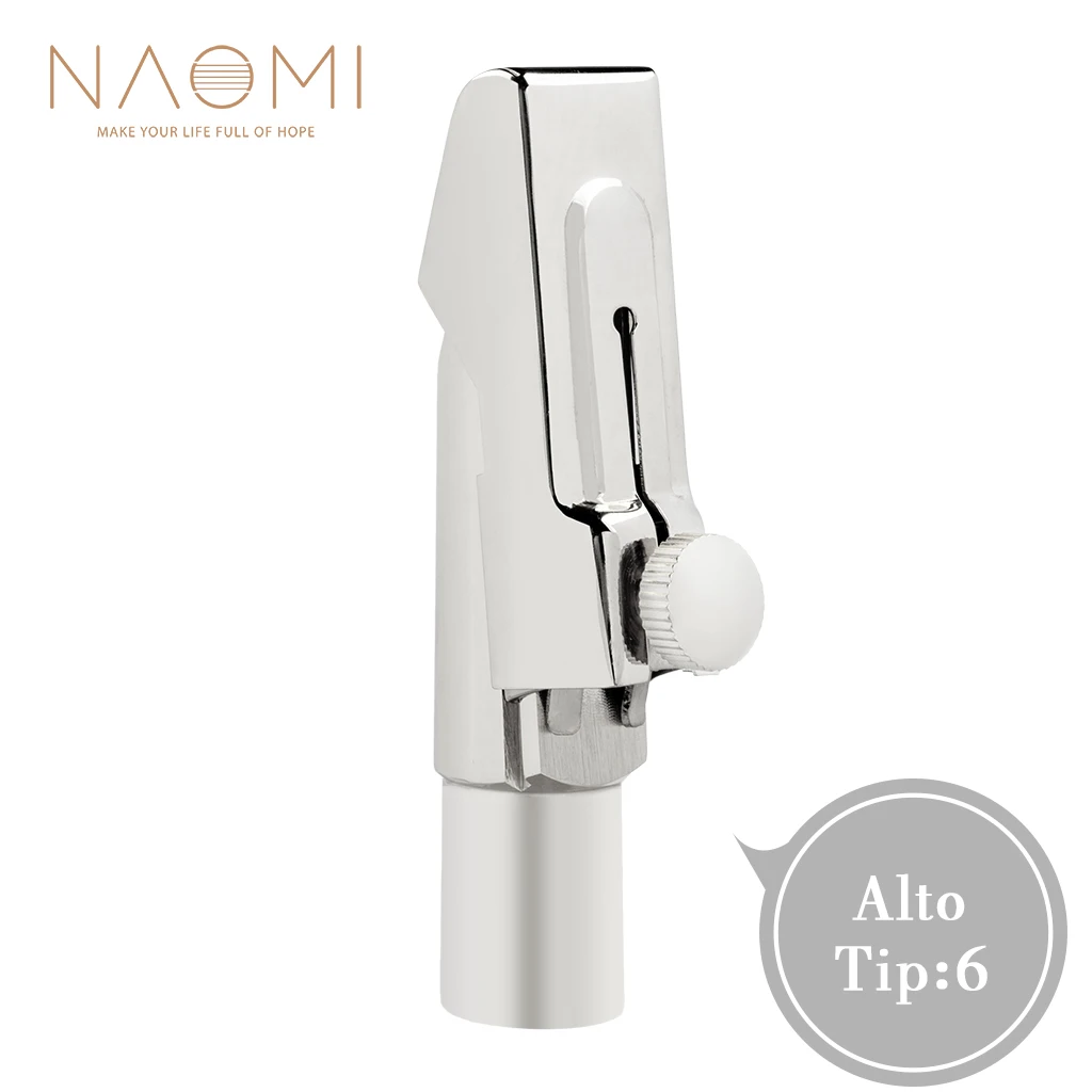 NAOMI Alto Sax Saxophone Metal Mouthpiece 6# Silver w/ Patches Pads Cushions Cap Ligature Easy To Install And Remove