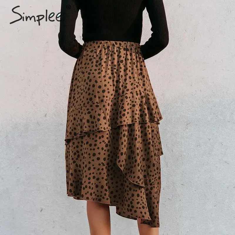 Юбка-миди женская с леопардовым принтом и оборками на весну/лето | Женская одежда