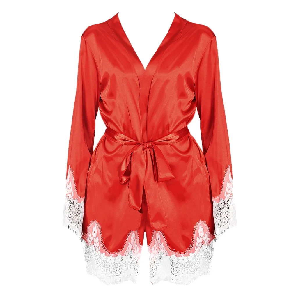 2020 женское сексуальное нижнее белье кружевное атласное кимоно длинный халат