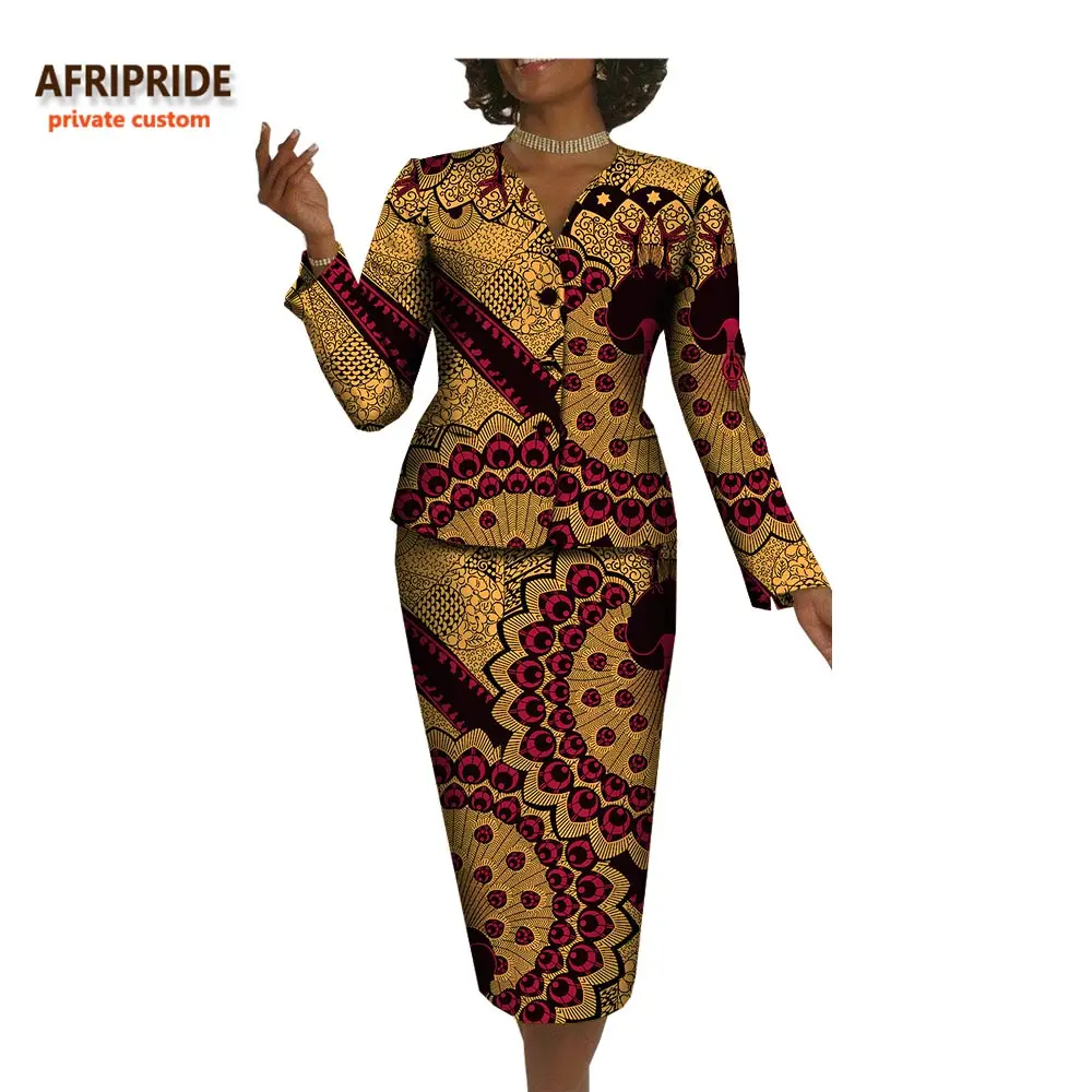 Afripride женский офисный Блейзер костюм Африканский принт AFRIPRIDE полный рукав однобортный Топ+ юбка-карандаш до колен A722657 - Цвет: 515J