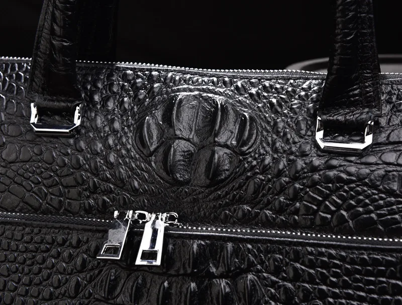 Роскошный дизайнерский мужской портфель из натуральной кожи для ноутбука, чехол для документов, модная сумка-мессенджер Attache, сумка-тоут, портфель, Черный крокодил