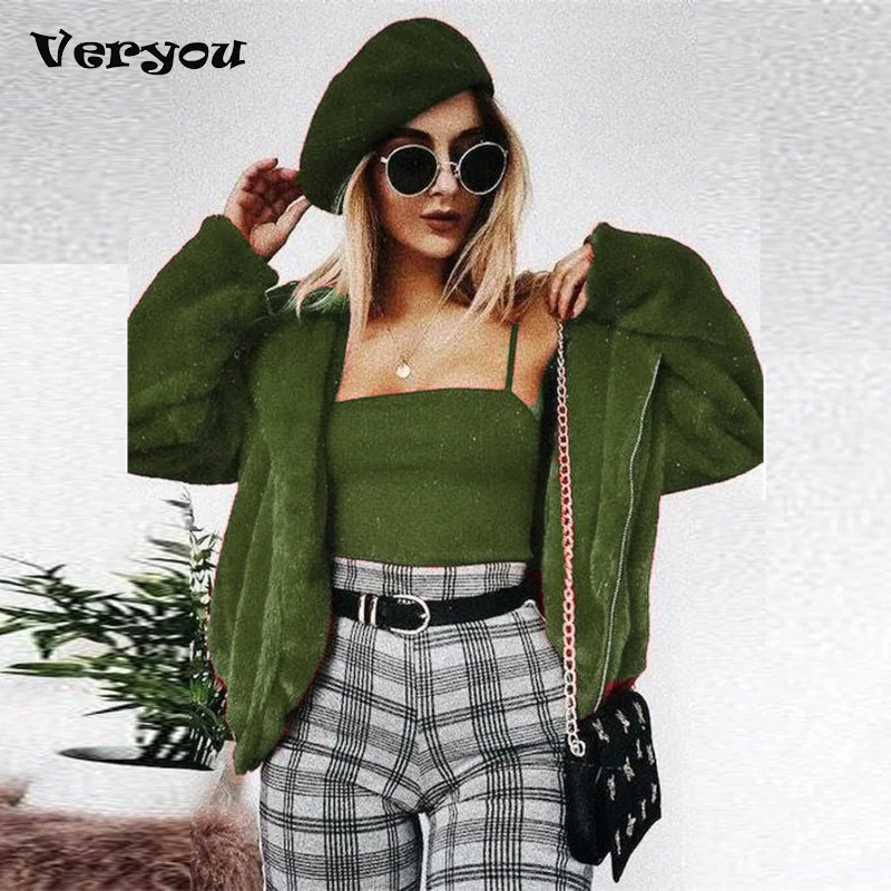 

2021 Winter Women Coat Green Long Sleeve Hoodies Jacket Women Autumn Warm Plush Overcoat Pocket Casual Outwear Christmas Wear