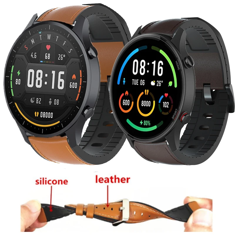 

22mm Watch Strap For Xiaomi Watch Color MI Smart Watch Color Genuine Leather Band Silicone Bracelet Watchbands correa