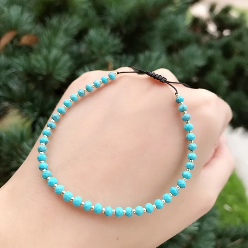 Женский тонкий браслет с бусинами из натурального камня кристаллами ручная