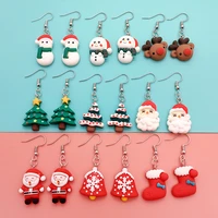 resin cute santa claus dangle earrings for women lovely snowman earrings elk jewelry for christmas