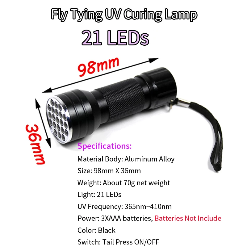 Wifreo 9/21 LEDs Fly Tying UV Curing Lamp Torch / Flashlight for Fly Fishing Flies Epoxy Curing Finish Tool Fly Tying Tools