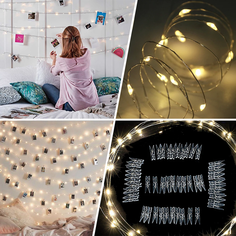 Светодиодная гирлянсветильник с s образным креплением для фотографий 1 м 2 3 4 5 10