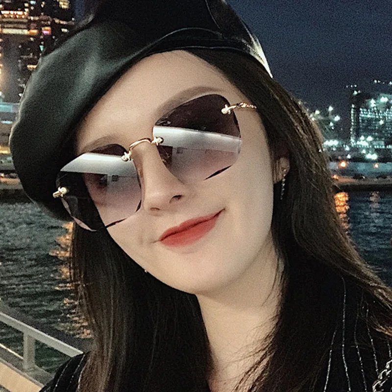

2021 Fashion Rimless Women Sunglasses Vintage Retro Oversize Sun Glasses Luxury Brand Shades Lunettes Oculos Men Trendy Gafas