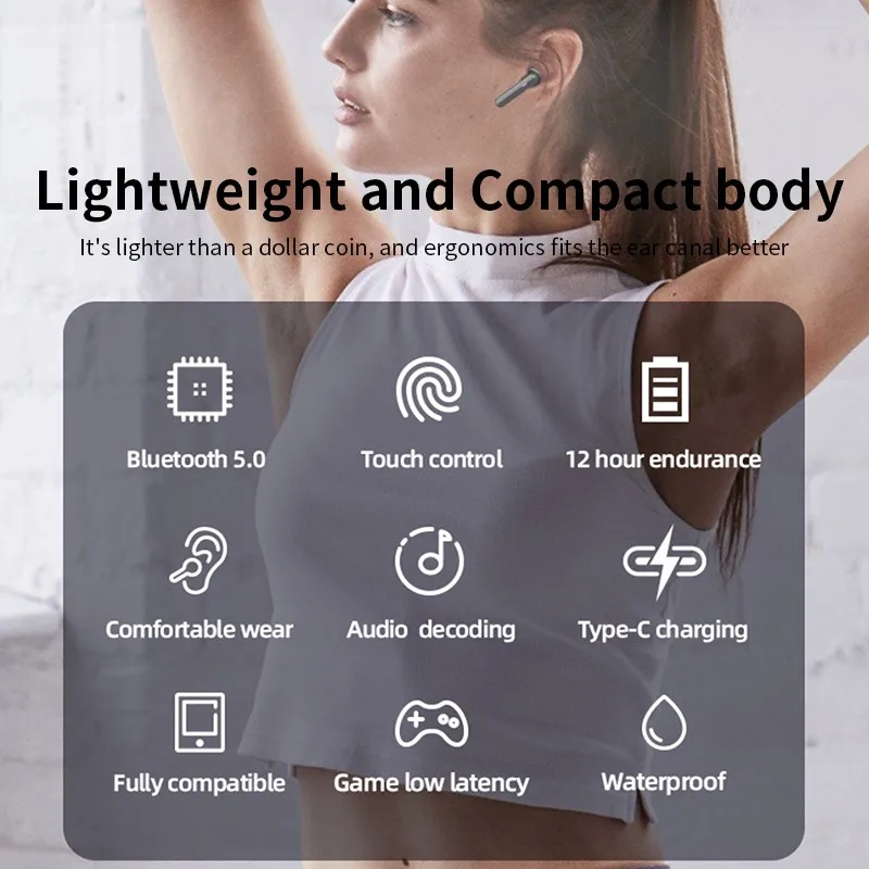 

T9 Wireless Earphones Stereo Bluetooth Headsets TWS BT 5.0 Waterproof Sport Headphones Anit-Noise Game Earbuds With Microphone