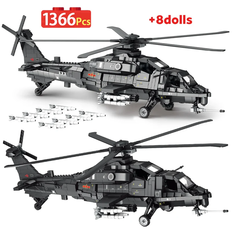 

1366Pcs City Military WW2 Technical Helicopter Building Blocks Weapon Fighter Transport Airplane Bricks Educate Toys For Kids