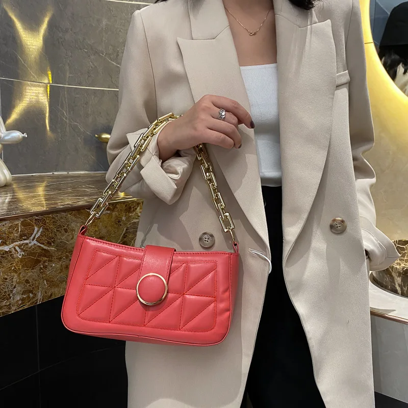 

Women Fashion Luxury Design PU Leather Shoulder Crossbody Bag Underarm Small Handbag and Purse Female Chain Retro Messenger Bag
