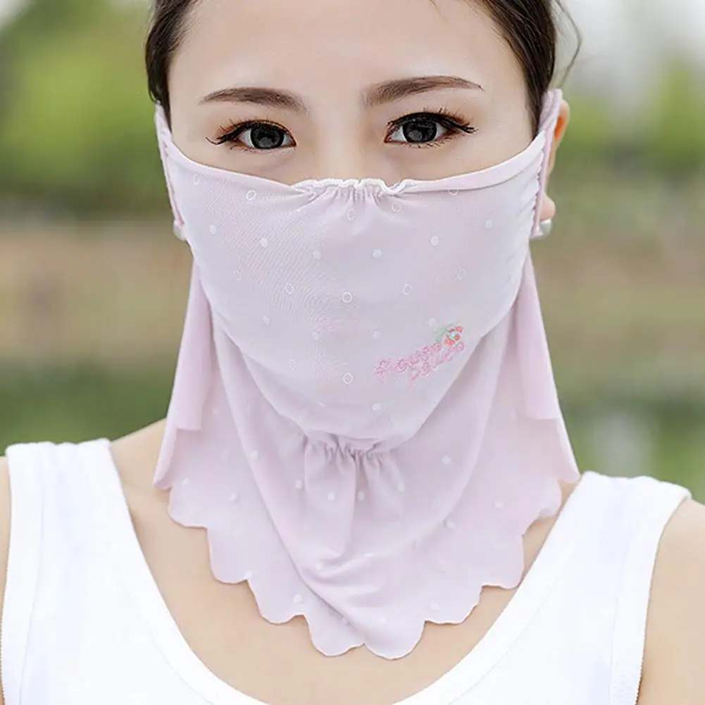 

Solid Color & Dot Design Women Ice Silk Breathable Neck Protection Scarf Outdoor Sun-proof Face & Neck Cover Cycling Face Mask