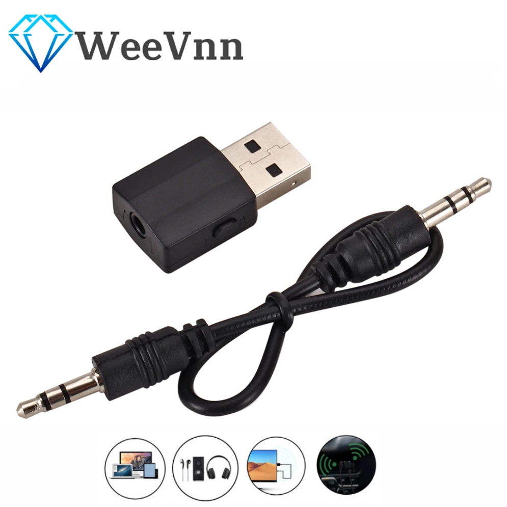 WeeVnn беспроводной USB Bluetooth5.0 передатчик приемник Мини 3 5 мм AUX стерео музыкальный