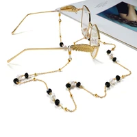2021 new elegant white pearls black crystal beaded glasses chain women sunglasses non slip hanging necklace lanyard