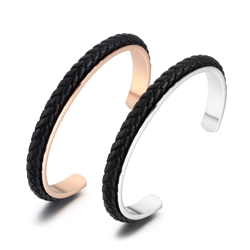 2021 New Fashion Titanium Steel Leather Bracelet Jewelry For Men Women Retro Braided Bangle Lovers Leather Wrist Bracelet Party 2021 New Fashion Titanium Steel Leather Bracelet Jewelry For Men Women Retro Braided Bangle Lovers Leather Wrist Bracelet Party
