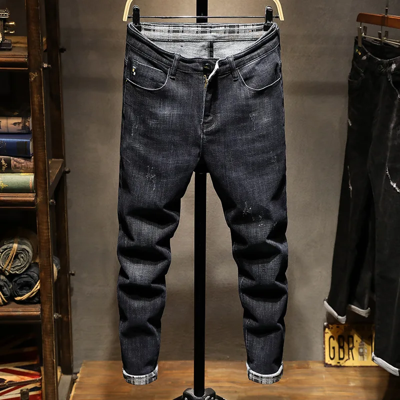 Джинсы мужские однотонные повседневные Прямые брюки из денима цвет черный