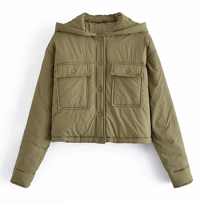 

UNIQYB ZA Jacket Fashion Warm Parka Hoode Casual Outwear Woman Clothes Slim Fit Long Sleeve Single-Breasted Female Coat Winter