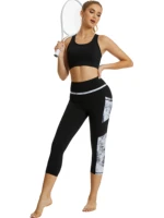 sugar pocket printed leggings high waist sport women fitness tight push up gym clothing joggers 34 running trouser
