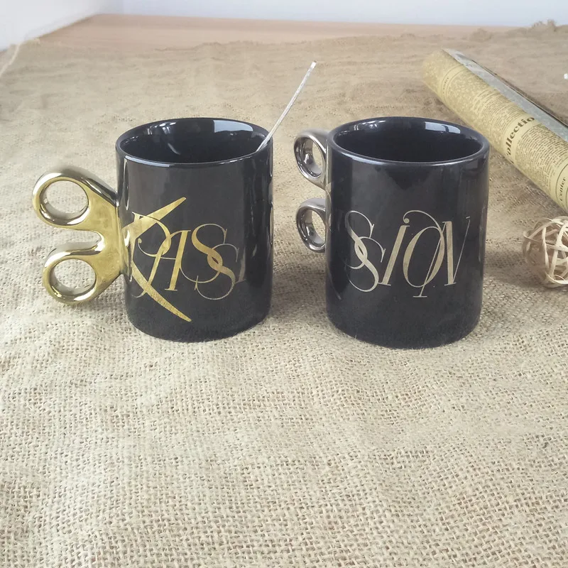 

New subtitles with scissors handle mug black white cup PASSION font coffee mug birthday gift teacup drinking utensils 6ZDZ258