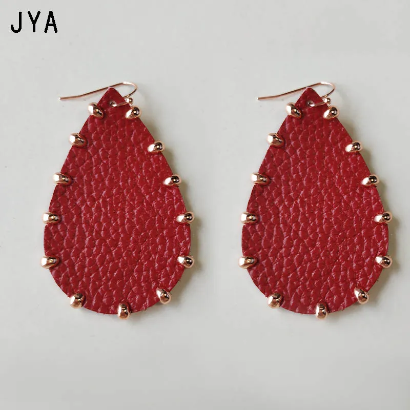 red JYA тренд капли воды Эффектные серьги для женщин из натуральной кожи каплеобразные серьги модные ювелирные серьги капельки - Окраска металла: red