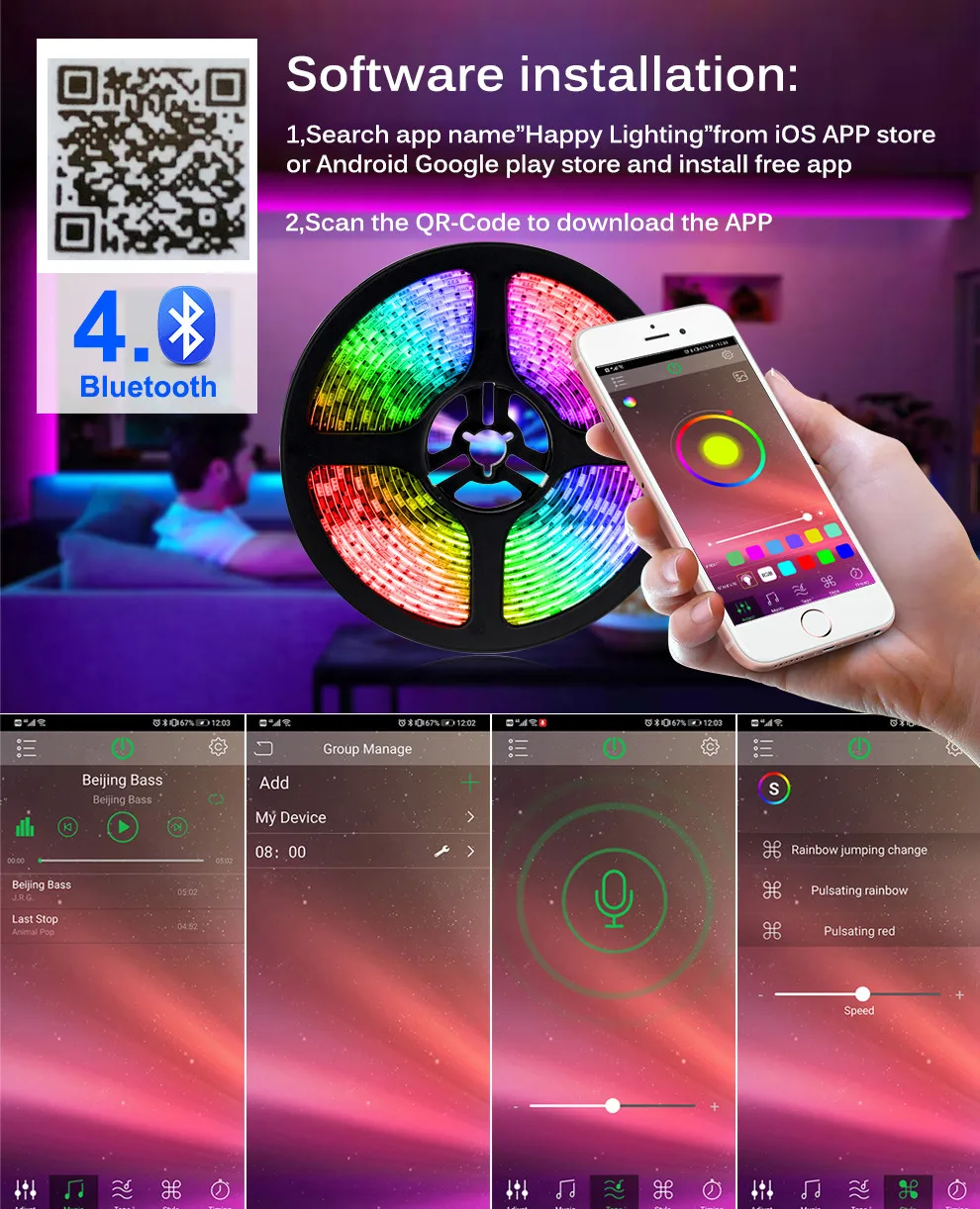 Миниатюрный RGB Bluetooth-контроллер 5 В 12 постоянного тока музыкальный BT